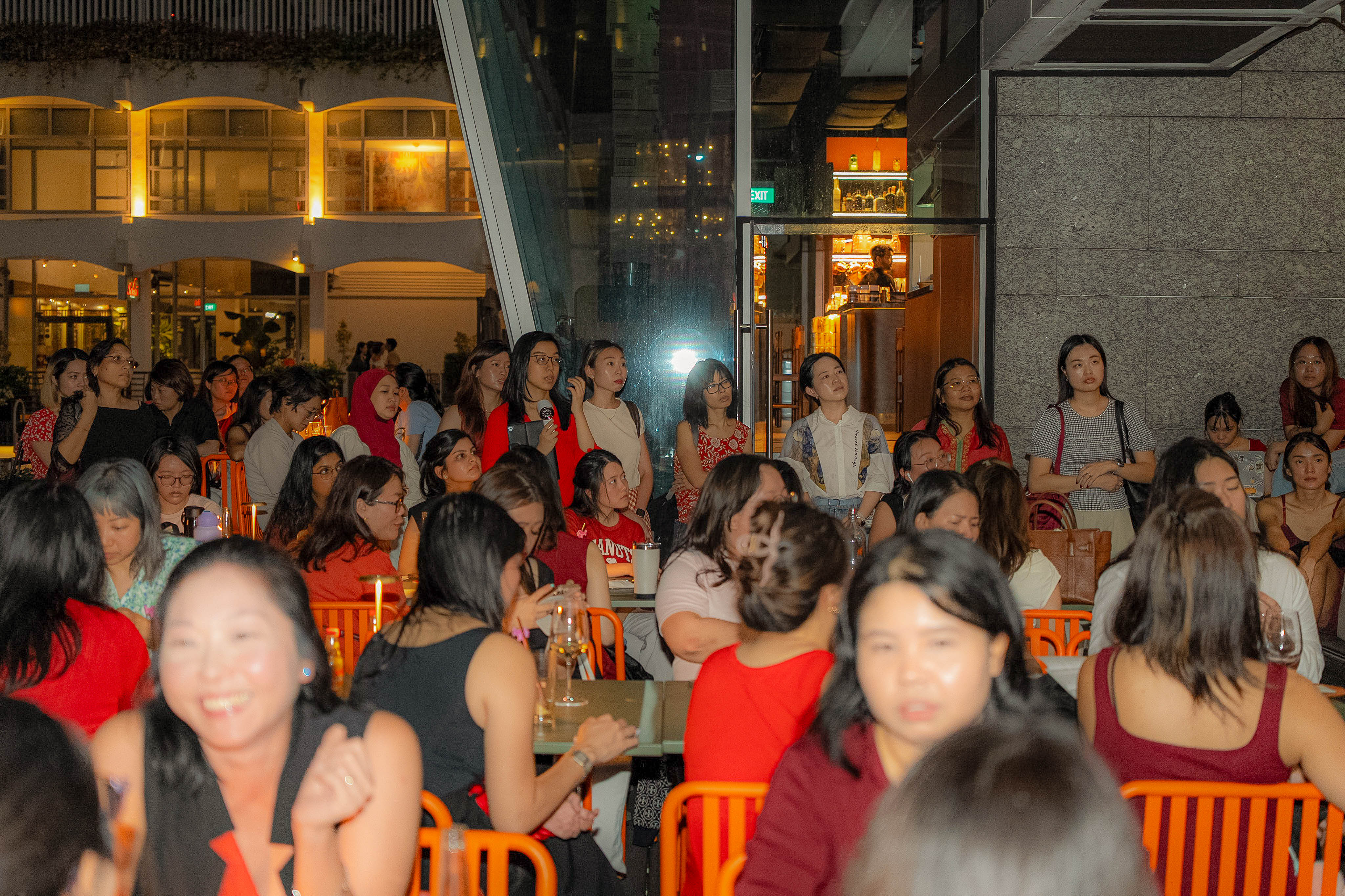 The crowd listening to YuJin's speech